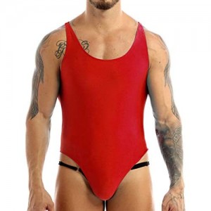 LiiYii Men's One-Piece High Cut Thongs Bodysuit Wrestling Singlet Leotard Mankini Swimwear