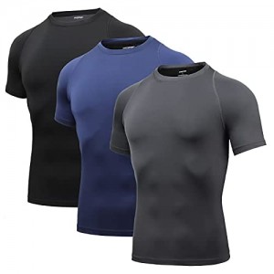 AMZSPORT 1 or 3 Pack Compression Shirt for Men Short Sleeve Sports Top Athletic Undershirts Base Layer