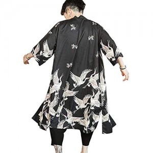 Men Japanese Kimono Coat Loose Yukata Outwear Long Bathrobe Tops Vintage