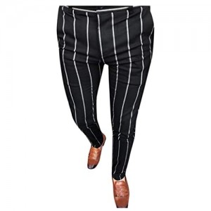 Mens Stylish Suit Pants Relax-Fit Stripe Casual Pants Freedom Stretch Straight Fit Flat Front Chino Pants
