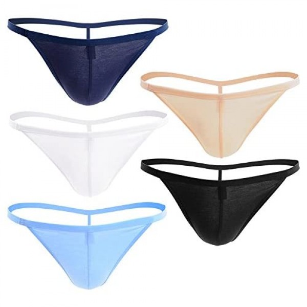 Closecret Men Cotton Underwear Stretchy T Back G-String Thongs (Pack of 5 Assorted)
