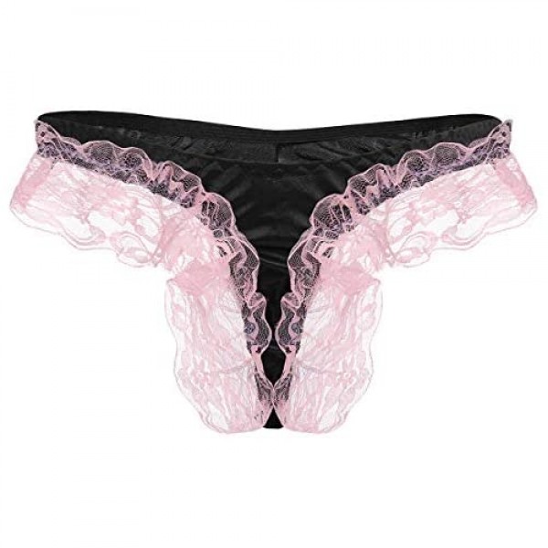 Men's Lace Floral Underwear G-string Thongs Briefs Trunks Lingerie Underpants