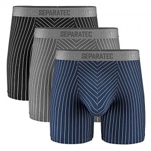 Separatec Men's Underwear Stylish Striped Pattern Smooth Cotton Boxer Briefs 3 Pack