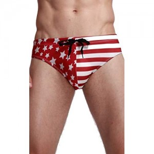 Linemoon Mens American Flag Swim Briefs Fashion Low Rise Beach Swimsuits with Drawstring