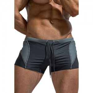 MIZOK Mens Quick Dry Swim Trunks Boxer Brief Square Leg Swimsuit Boardshort with Adjustable Drawstring