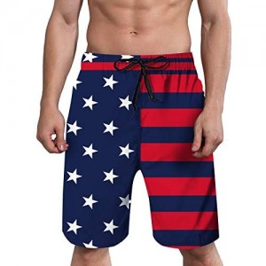 ALISISTER Men American Swim Trunks Quick Dry Board Shorts 90S USA Star Striped Summer Swimwear with Pockets Drawstring
