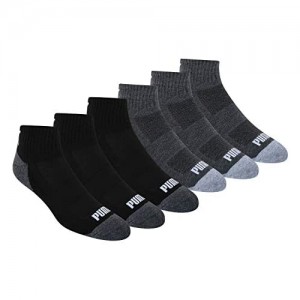 PUMA Socks Mens Quarter Cut Socks Black/Grey Sock Size:10-13/Shoe Size: 6-12 (Pack of 6)